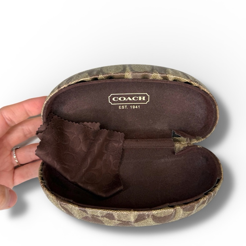 Coach sunglasses case signature logo brown khaki with wipe protective case